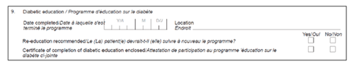 Figure 5 : Extrait du formulaire d’Évaluation de diabète. Le formulaire complet se trouve à l’Annexe F.