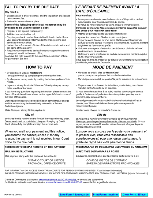 Page 2 of the Notice of Fine and Due Date Form