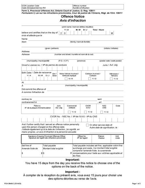 Page 1 of the Offence Notice Form